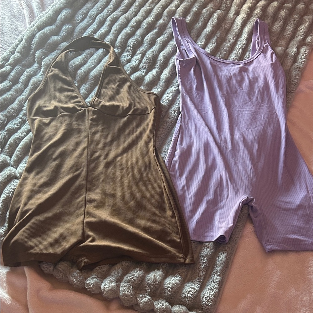 SHEIN Brown and Lavender Romper Set